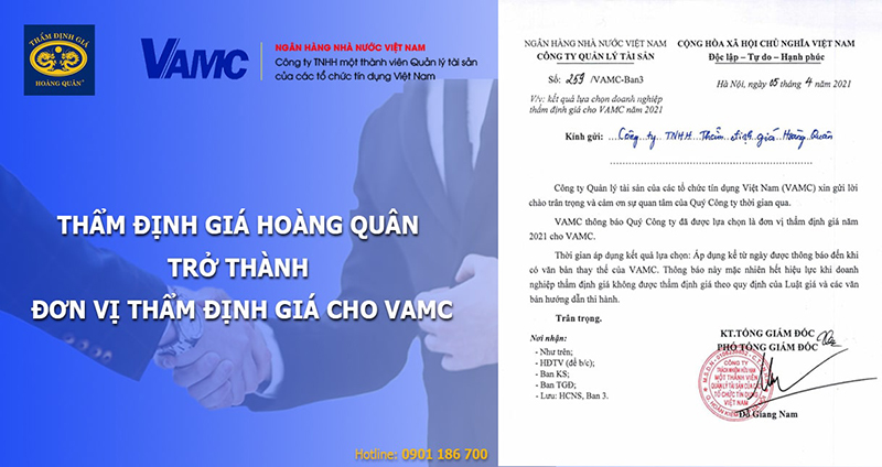 tham dinh gia hoang quan tro thanh doi tac tham dinh vamc, cong ty vamc, thẩm định giá bất động sản